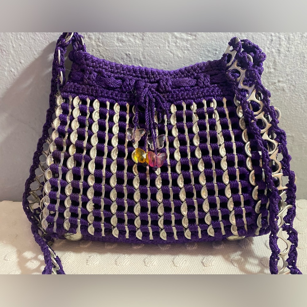 Purple Crocheted Pop Top Purse